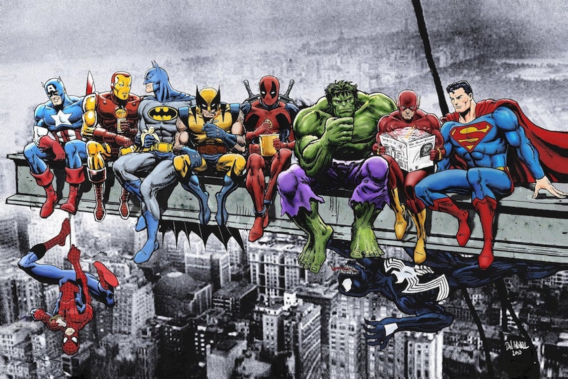 1921 Superheroes On Skyscraper Poster